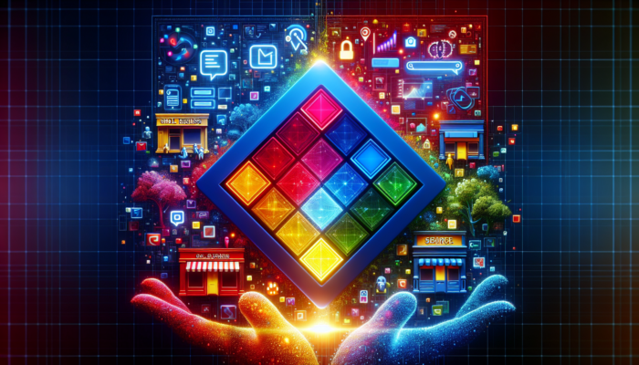 A glowing Google Business Profile icon surrounded by small business storefronts and satisfied customers using devices, highlighting local visibility.