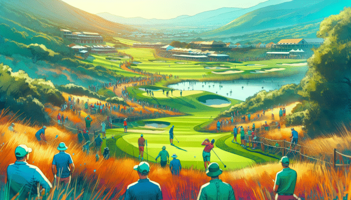 How to Create a Golf Vlog: A vibrant golf vlog scene at Gary Player Country Club, Sun City, South Africa, with challenging course design and picturesque views.