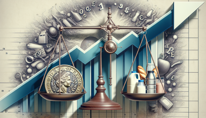How Inflation Impacts Debt Consolidation Loans: A Comprehensive Guide | DCL A visual representation showing the impacts of inflation on debt consolidation loans, featuring a scale with a British pound coin and increasing prices, symbolizing the erosion of purchasing power.