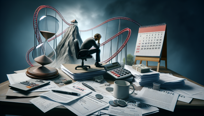 How Inflation Impacts Debt Consolidation Loans: A Comprehensive Guide | DCL An individual examining financial documents, surrounded by charts and a calendar, representing the risks of debt consolidation.