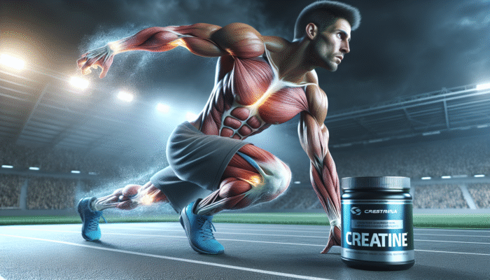 Athlete recovering swiftly from muscle strain with creatine, showcasing its ability to reduce inflammation and soreness, allowing a return to intense training.