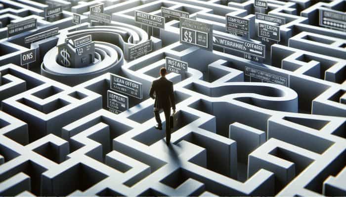 Debt Consolidation Loan Interest Rate Traps: A Guide | DCL A person navigating a maze, symbolizing loan landscapes and interest rate options.