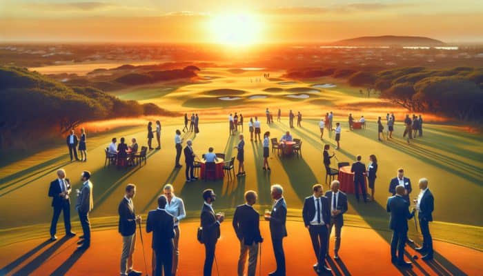 Benefits of Golf Networking Events: A tranquil South African golf course at sunset, perfect for relaxed business networking and fostering collaborations.