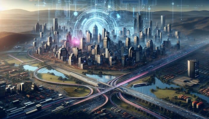 Futuristic skyline of Pietermaritzburg featuring new transport routes and modern commercial developments driving urban renewal.