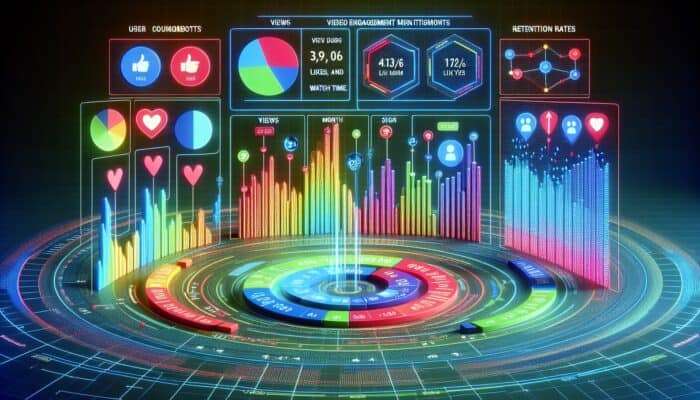 A digital dashboard showcasing graphs of video engagement metrics by user sign-up month, concentrating on retention rates.