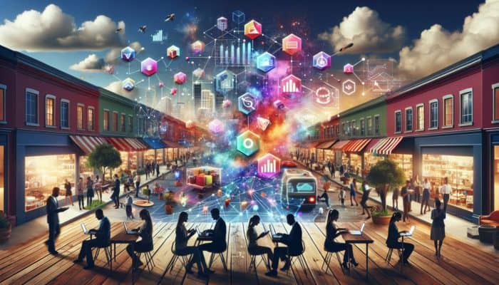 E-commerce Development in Bampton: Entrepreneurs leveraging technology to connect globally, highlighting the benefits of e-commerce.