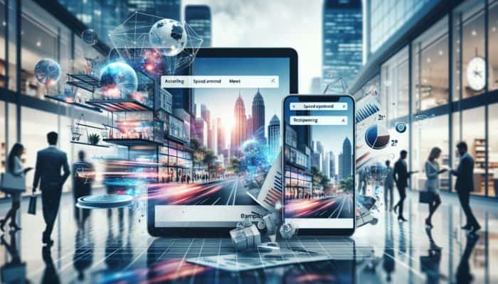 E-commerce website displayed on smartphone and laptop, showcasing user-friendly navigation in a Bampton business environment.
