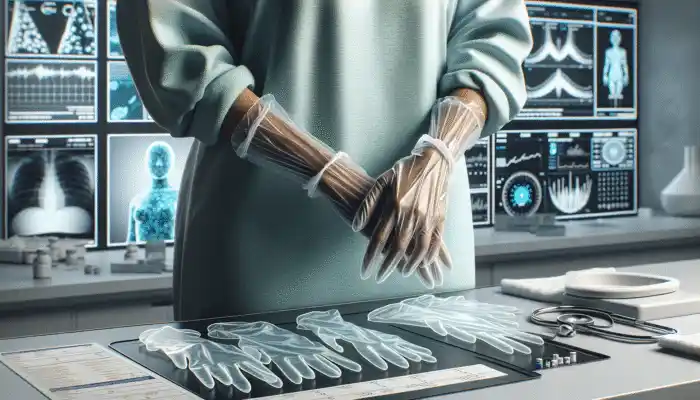 Polythene Gauntlet Gloves in Eastleigh: Transparent gloves with extended cuffs used in a sterile lab for arm protection and hygiene.