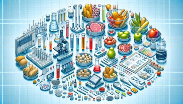 Food Intolerance Test in Denton: A medical setup featuring labeled food samples, test tubes, and diagnostic equipment for identifying food intolerances.