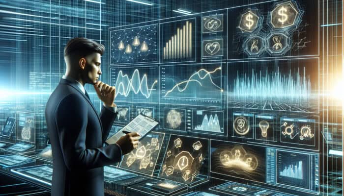 A manager in a control room monitoring risk indicators on screens for organizational safety and growth.