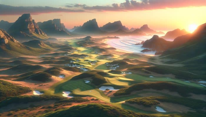 Mastering Golf Distance Control: Showcasing rugged coastal links and lush Highveld fairways of South African golf courses set in stunning landscapes.