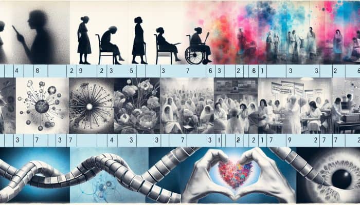 Timeline collage illustrating the evolution of women's health in the UK, showcasing the journey from neglect to empowerment through significant movements like the suffragettes and the establishment of the NHS in 1948.