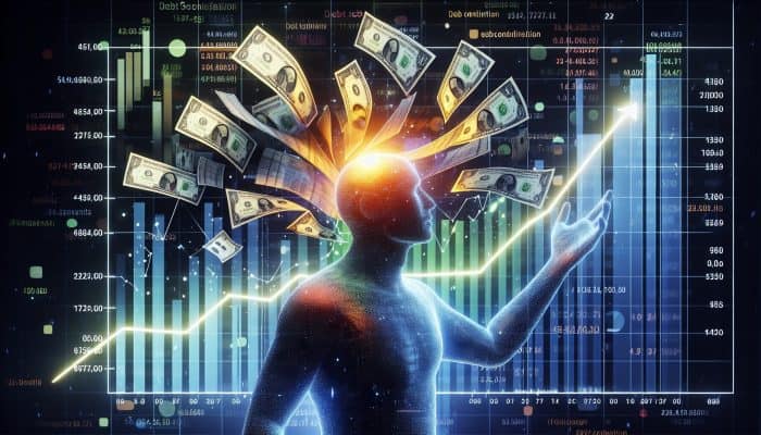 Debt Consolidation With The Snowball Method: UK Guide | DCL Debt Consolidation With The Snowball Method: A person merging colorful debt papers into one glowing document, with charts showing declining interest rates.