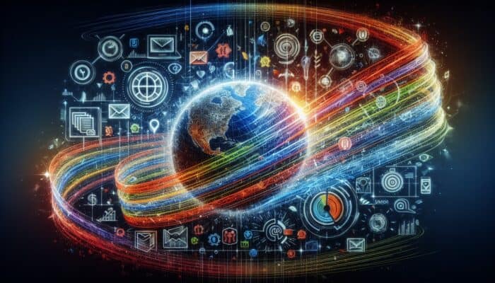 Strategies for Optimizing Email Open Rates: An email interface showcasing vibrant action verb subject lines like "Discover," "Unlock," and "Boost," along with global and seasonal icons.