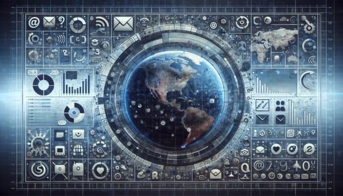 A digital interface showing email frequency settings and a graph of subscriber engagement, set against a backdrop of a global communication network.
