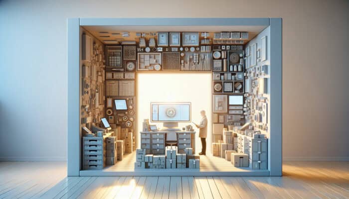 A small room with compact tools for house clearance, overseen by an expert in soft, natural light.